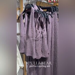Pull & Bear Creased Effect Pants and Top - Purple